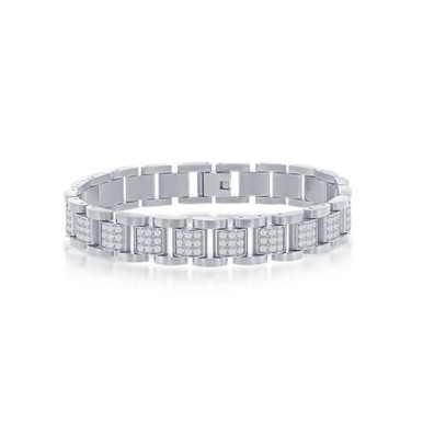 Mens Stainless Steel CZ Square Link Bracelet