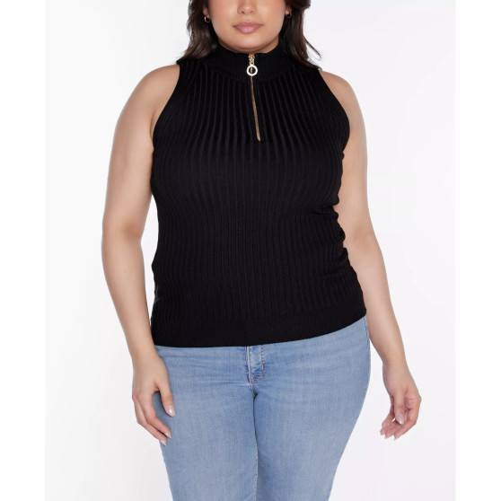 Black Label Plus Size Sleeveless Quarter Zip Sweater