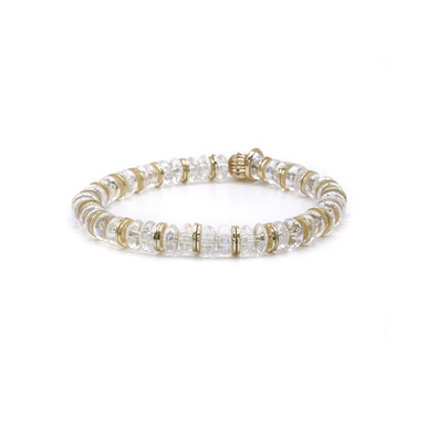 6mm Brushed Gold Disc and Glass Bead Stretch Bracelet