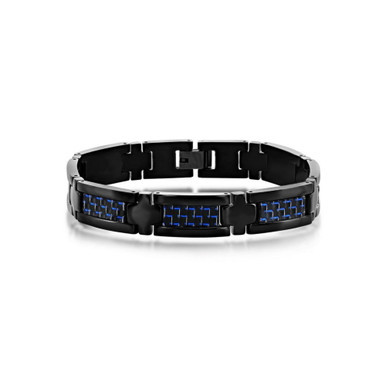 Mens Stainless Steel Carbon Fiber Bracelet - Black & Blue