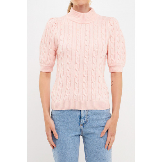 Women's Cable Knit Puff Sleeve Top
