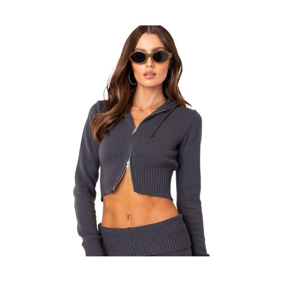 Women's Knitted Hooded Cardigan With Zipper
