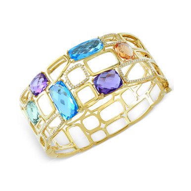 EFFY® Multistone (29 ct. t.w.) and Diamond (1/2 ct. t.w.) Bangle Bracelet in 14k Gold