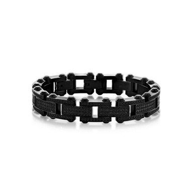 Mens Stainless Steel Micro Pave CZ Bracelet - Black Plated