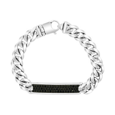 EFFY® Men's Black Spinel Cluster Curb Link Bracelet in Sterling Silver