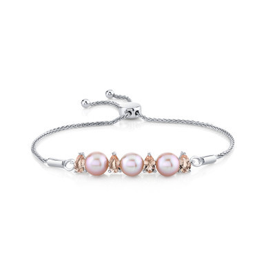 White Cultured Freshwater Pearl (7mm) & Tanzanite (1-3/4 ct. t.w.) Bolo Bracelet in Sterling Silver. (Also in Pink Cultured Freshwater Pearl & Morganite)
