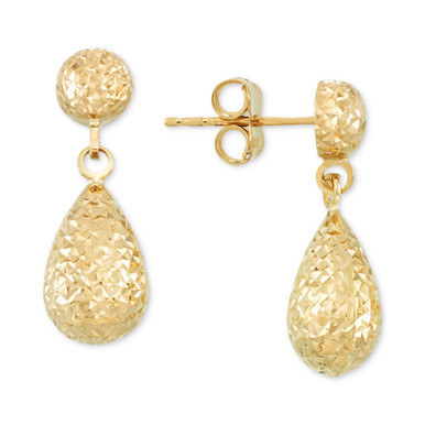 Textured Teardrop Drop Earrings in 14k Gold