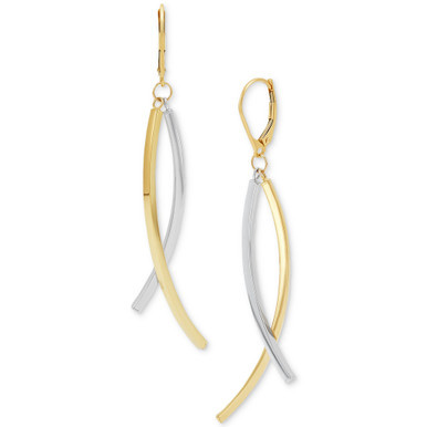 Curved Stick Crossover Drop Earrings in 10k Two-Tone Gold, Created for Macy's