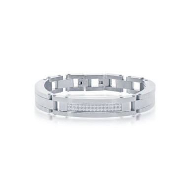 Mens Stainless Steel Micro Pave CZ ID Link Bracelet