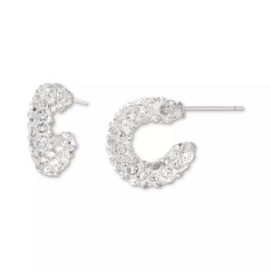 Crystal Small Hoop Earrings in Sterling Silver, 0.59", Created for Macy's