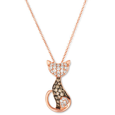 Nude Diamond (1/3 ct. t.w.) & Chocolate Diamond (1/4 ct. t.w.) Cat Necklace in 14k Rose Gold, 18" + 2" extender