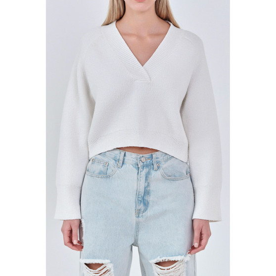 Women's V-neck Cropped Knit Sweater