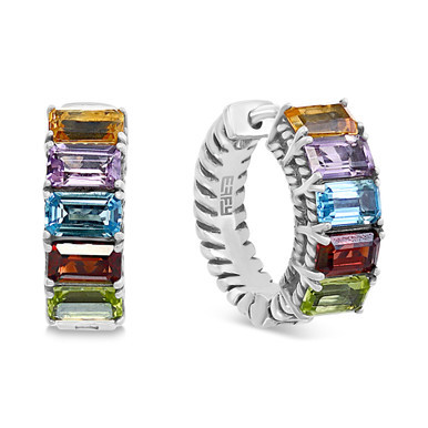 EFFY® Multi-Gemstone Small Hoop Earrings (3 ct. t.w.) in Sterling Silver, 0.6"