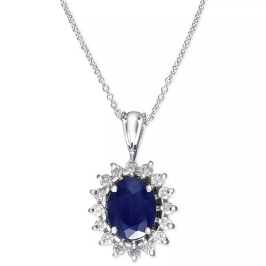 Royalty Inspired by EFFY® Sapphire (1-9/10 ct. t.w.) and Diamond (3/8 ct. t.w.) Oval Pendant in 14k White Gold, Created for Macy's (Also available in Emerald)