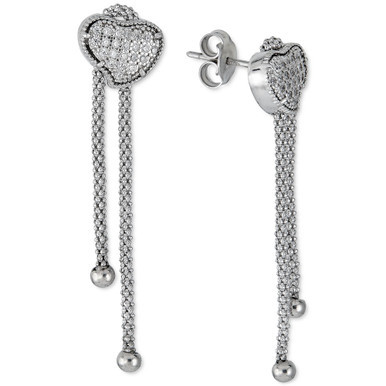Diamond Heart Cluster Chain Drop Earrings (1/4 ct. t.w.) in Sterling Silver