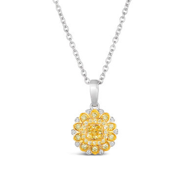 Sunny Yellow Diamond (3/8 ct. t.w.) & Vanilla Diamond Accent Starflower Pendant Necklace in Platinum & 14K Gold
