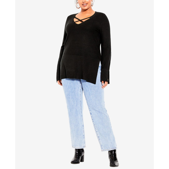 Plus Size Trendy Longline Cross Sweater
