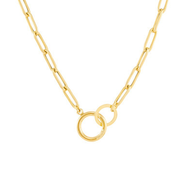 Paperclip Link 16" Chain Necklace with Interlocking Circle clasp in 18k Gold-Plated Sterling Silver