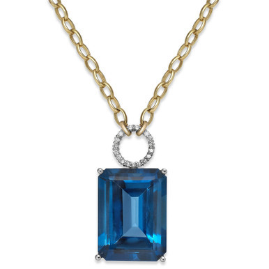 Blue Topaz (26 ct. t.w.) and Diamond (1/6 ct. t.w.) Statement Necklace in 14k Gold