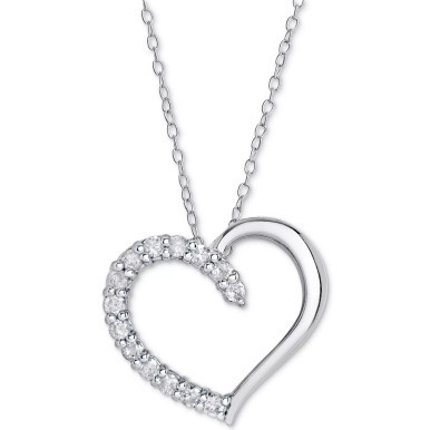 Diamond Heart Pendant Necklace (1/2 ct. t.w.) in Sterling Silver, 16 inches + 2 inch extender