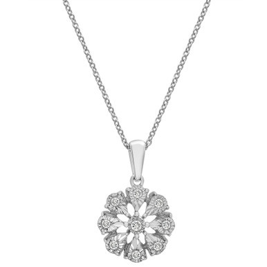 Diamond Flower 18" Pendant Necklace (1/10 ct. t.w.) in Sterling Silver