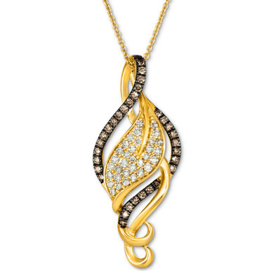 Chocolate Diamond (1/4 ct. t.w.) & Nude Diamond (1/3 ct. t.w.) Open Swirl Pendant Necklace in 14k Yellow Gold, 18" + 2" extender