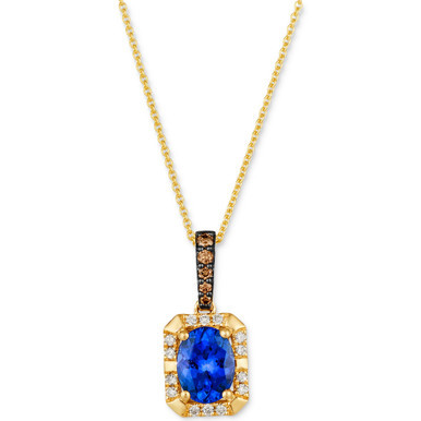Blueberry Tanzanite (1 ct. t.w.) & Diamond (1/6 ct. t.w.) Pendant Necklace in 14k Gold, 18" + 2" extender