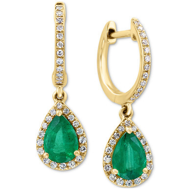 EFFY® Emerald (1-1/6 ct. t.w.) & Diamond (1/4 ct. t.w.) Drop Earrings in 14k Gold
