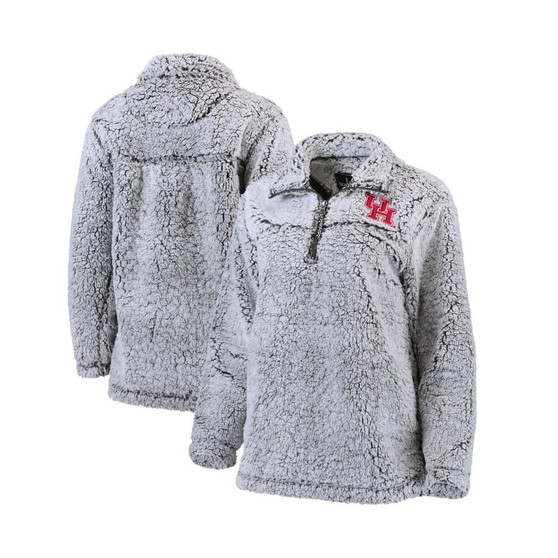 Women's Gray Houston Cougars Sherpa Super Soft Quarter Zip Pullover Jacket