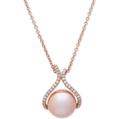 Pink Cultured Freshwater Pearl (13 mm) & Diamond (1/4 ct. t.w.) 18" Pendant Necklace in 14k Rose Gold