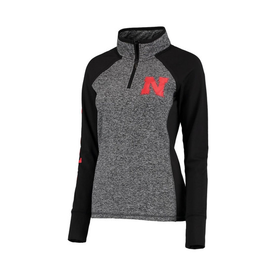 Women's Gray and Black Nebraska Huskers Finalist Quarter-Zip Pullover Jacket
