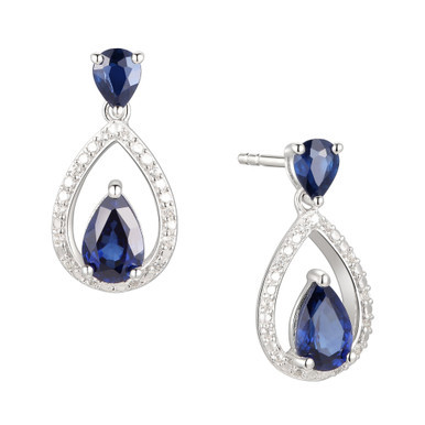 Sapphire (1-1/5 ct. t.w.) & Diamond (1/20 ct. t.w.) Openwork Teardrop Drop Earrings in Sterling Silver