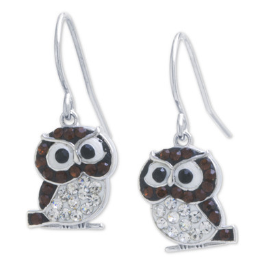 Crystal Owl Drop Earrings in Sterling Silver, Created for Macy's