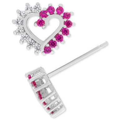 Lab-Created Ruby (1/4 ct. t.w.) & Lab-Created White Sapphire (1/5 ct. t.w.) Heart Stud Earrings in Sterling Silver