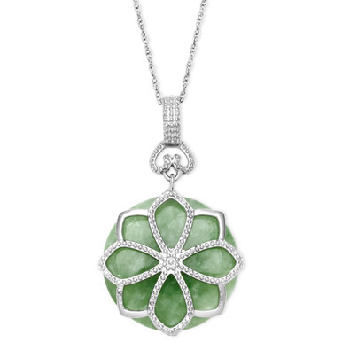 Sterling Silver Necklace, Jade Flower Pendant (21 ct. t.w.)