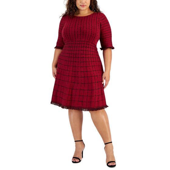 Plus Size Short-Sleeve Tweed Sweater Dress