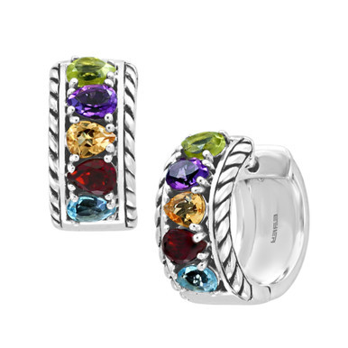 EFFY® Multi-Gemstone Small Huggie Hoop Earrings (1-7/8 ct. t.w.) in Sterling Silver