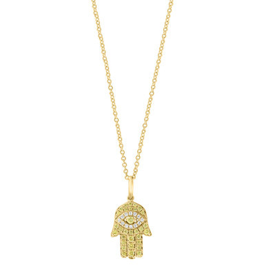 EFFY® Yellow Diamond (1/4 ct. t.w.) & White Diamond (1/20 ct. t.w.) Hamsa Hand 18" Pendant Necklace in 14k Gold