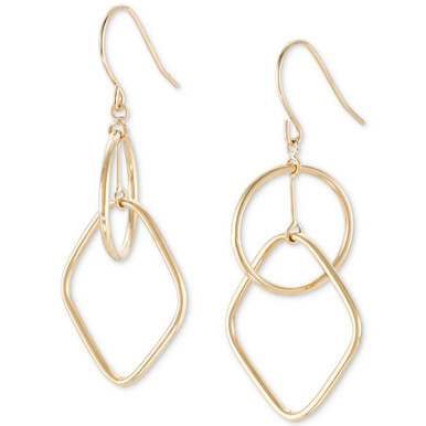 Polished Interlocking Geometric Drop Earrings in 14k Gold