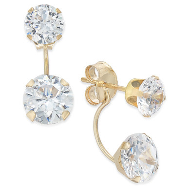 Cubic Zirconia Peekaboo Front and Back Earrings in 10k Gold