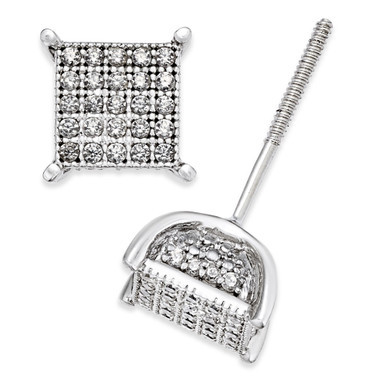 Men's Diamond Square Cluster Stud Earrings (1/4 ct. t.w.) in Sterling Silver