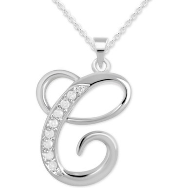 Diamond C Initial 18" Pendant Necklace (1/10 ct. t.w.) in Sterling Silver