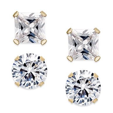 Cubic Zirconia 2-Pc. Stud Earrings Set in 10k Gold