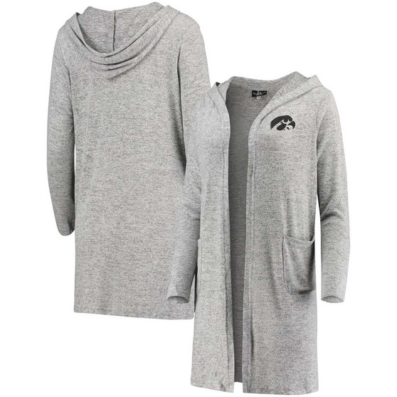Women's Heathered Gray Iowa Hawkeyes Cuddle Soft Duster Tri-Blend Hooded Cardigan