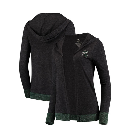 Women's Charcoal Michigan State Spartans Steeplechase Open Hooded Tri-Blend Cardigan