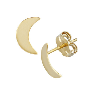 Flat Cresent Moon Stud Earrings in 14k Gold