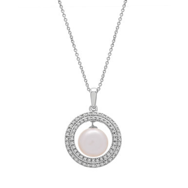 Cultured Freshwater Pearl (8mm) & Diamond (1/10 ct. tw.) Halo Pendant in Sterling Silver