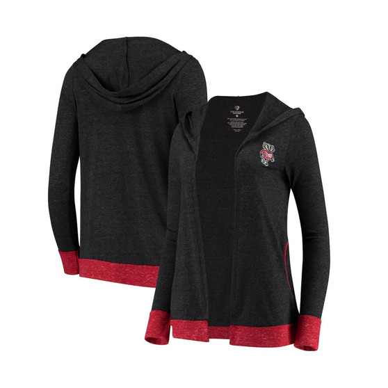 Women's Charcoal Wisconsin Badgers Steeplechase Open Hooded Tri-Blend Cardigan