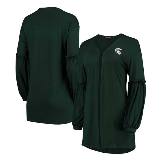 Women's Green Michigan State Spartans Offset Bubble Sleeve Cardigan