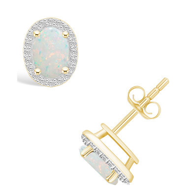 Created Opal (2/3 ct. t.w.) and Created Sapphire (1/5 ct. t.w.) Halo Studs in 10K Yellow Gold